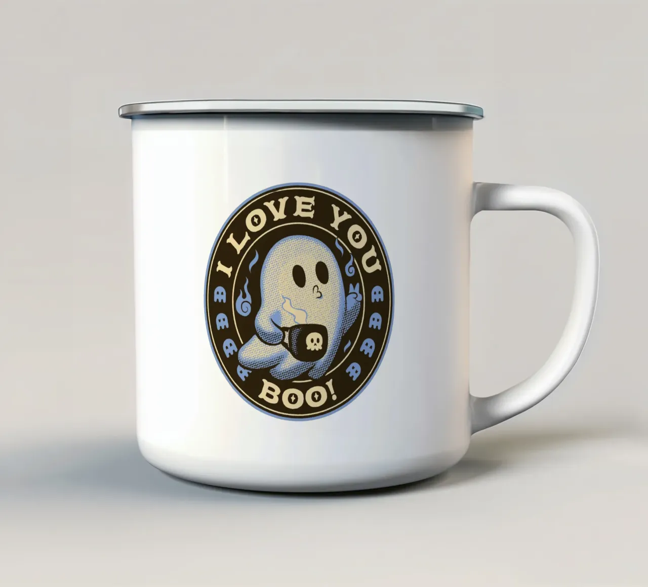I Love You Boo Funny Ghost tazza in smalto da Tobe Fonseca