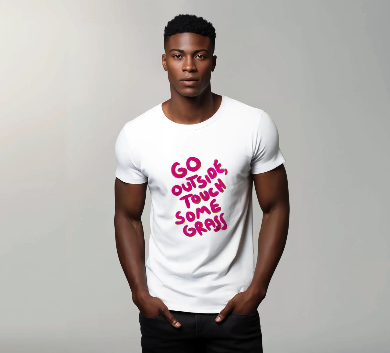 Go outside, touch some grass - handlettering t-shirt da Illustration Raissa Oltmanns
