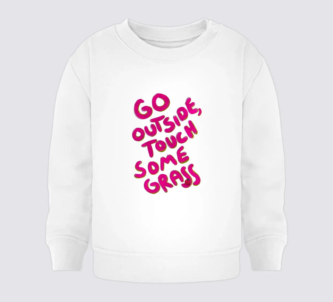 Go outside, touch some grass - handlettering baby sweatshirt van Illustration Raissa Oltmanns