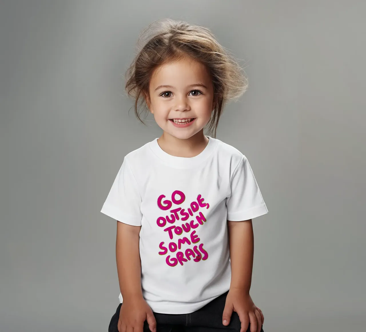 Go outside, touch some grass - handlettering t-shirt bambini da Illustration Raissa Oltmanns