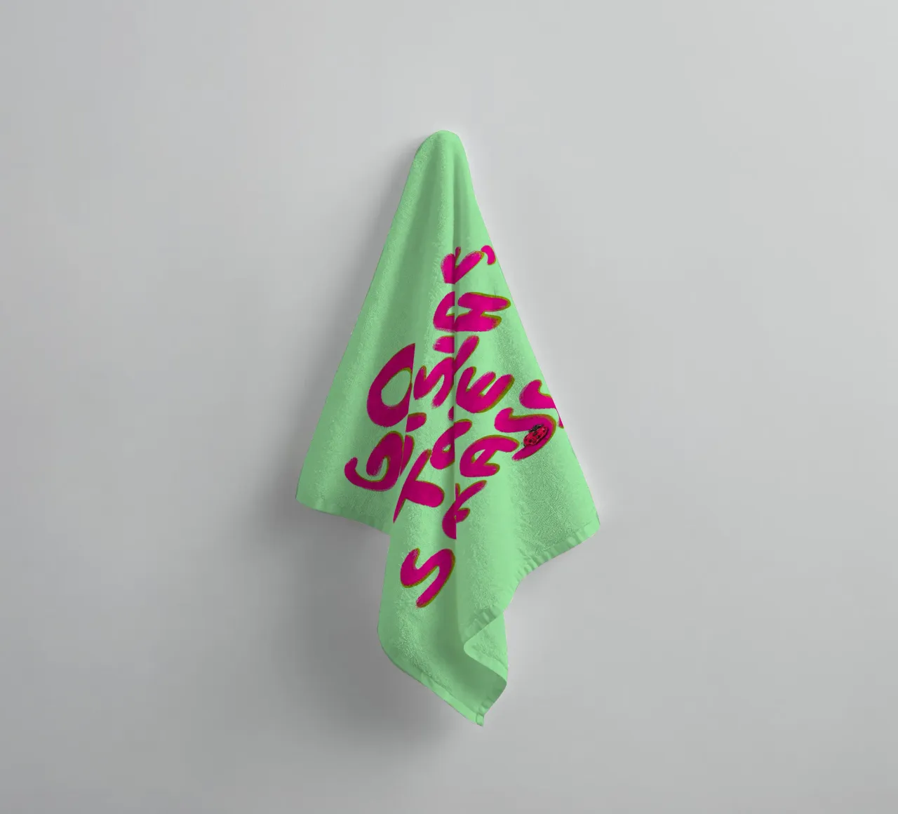 Go outside, touch some grass - handlettering serviette de bain de Illustration Raissa Oltmanns