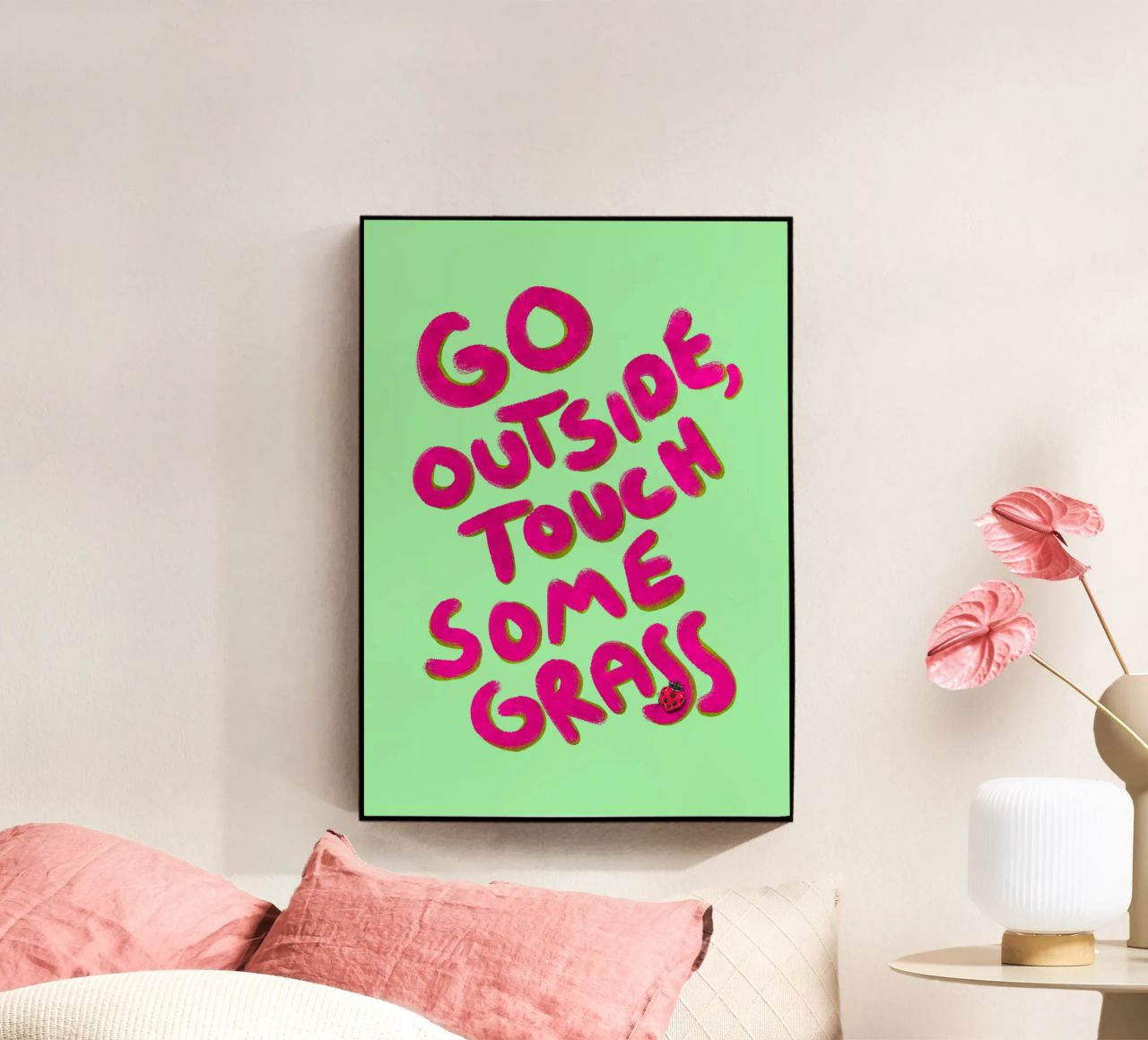 Go outside, touch some grass - handlettering plexiglass da Illustration Raissa Oltmanns