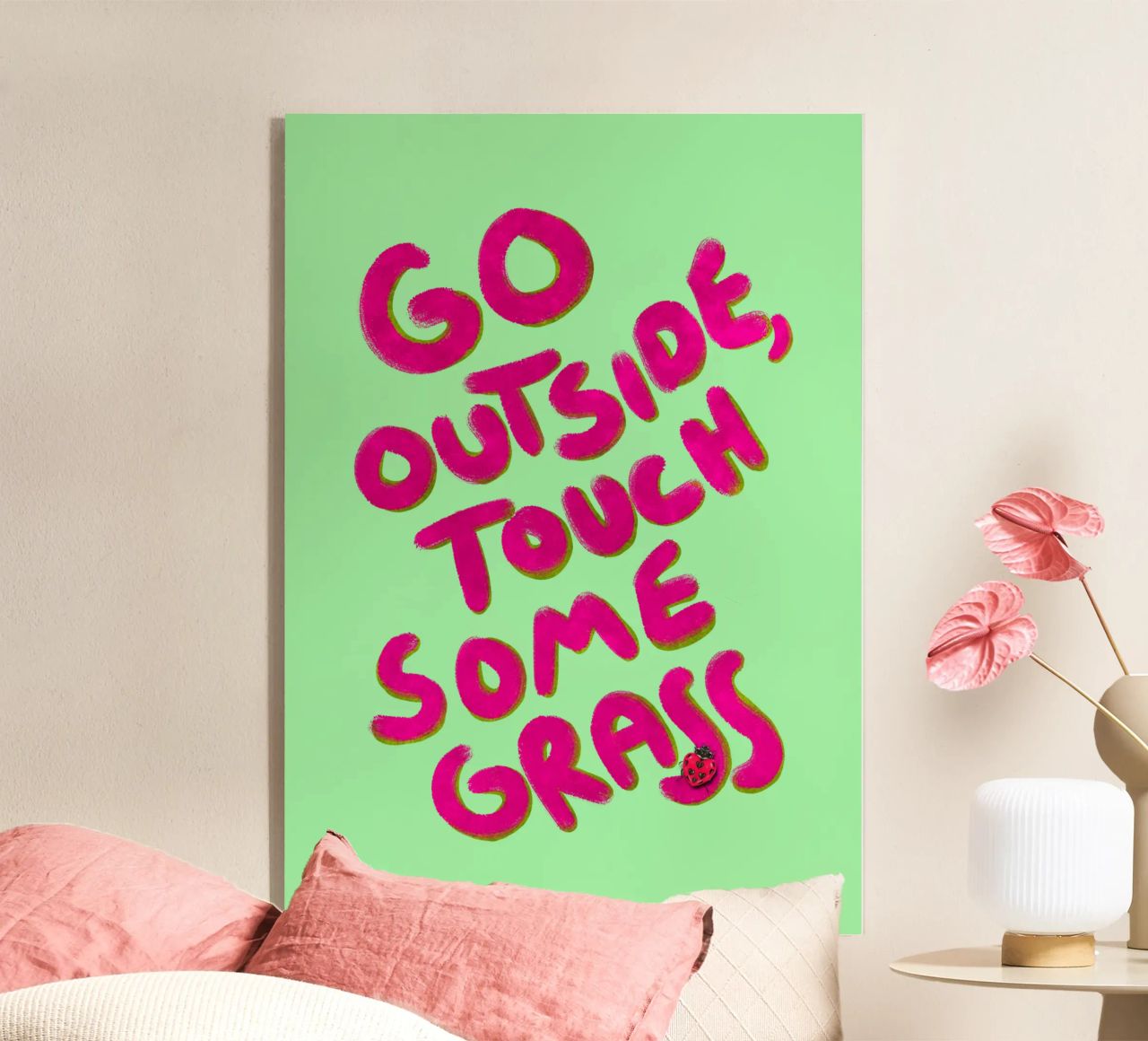 Go outside, touch some grass - handlettering plexiglass da Illustration Raissa Oltmanns