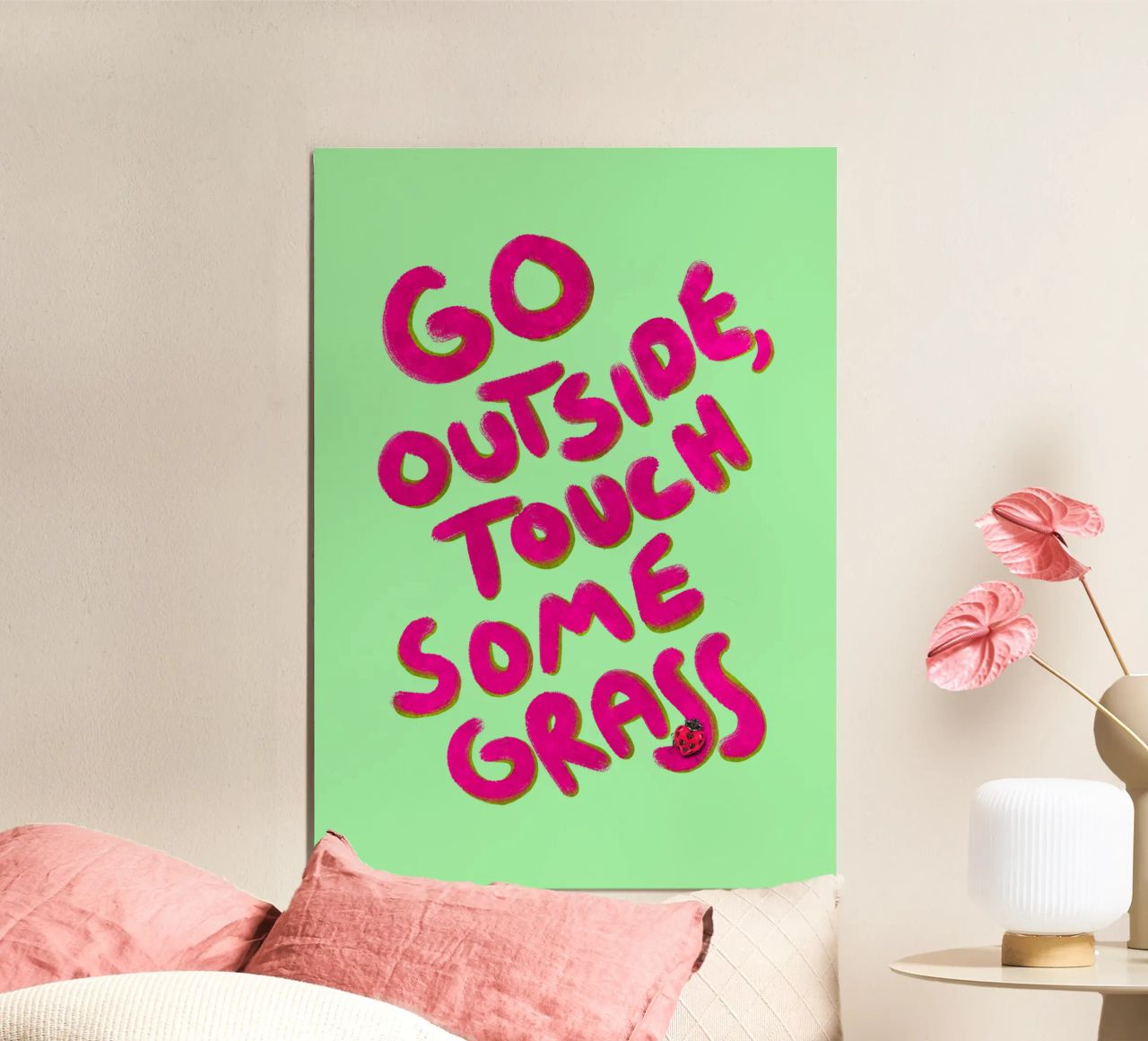Go outside, touch some grass - handlettering alluminio dibond da Illustration Raissa Oltmanns