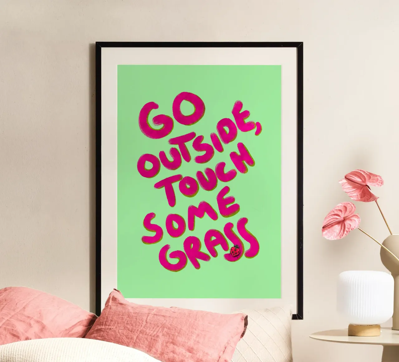 Go outside, touch some grass - handlettering hahnemühle van Illustration Raissa Oltmanns