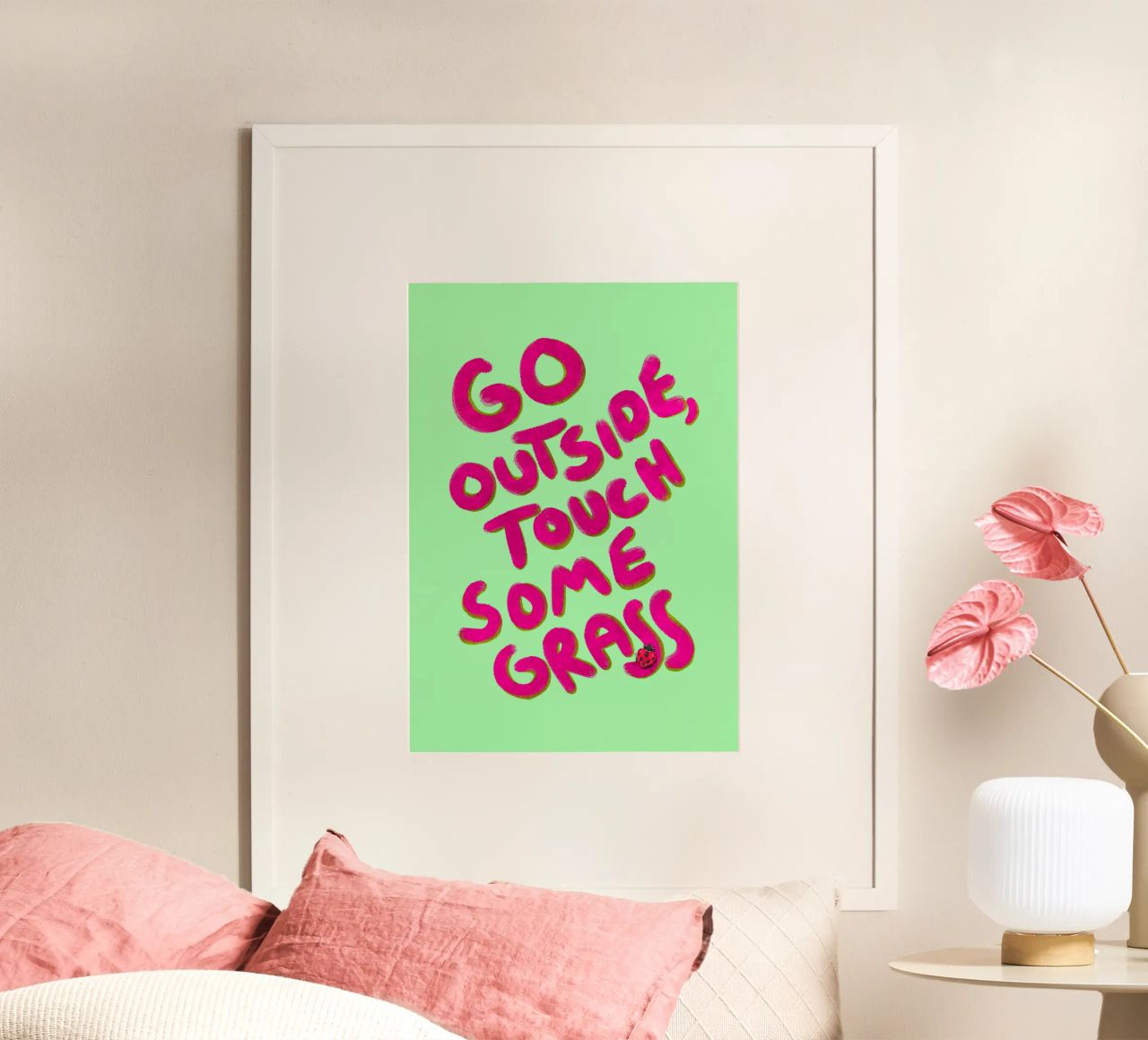 Go outside, touch some grass - handlettering poster by Illustration Raissa Oltmanns