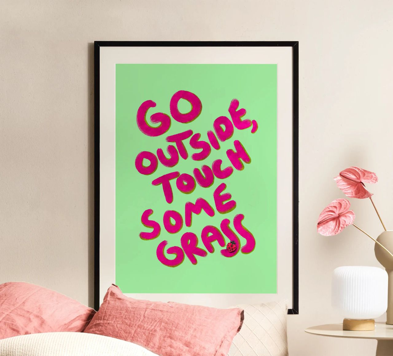 Go outside, touch some grass - handlettering poster by Illustration Raissa Oltmanns