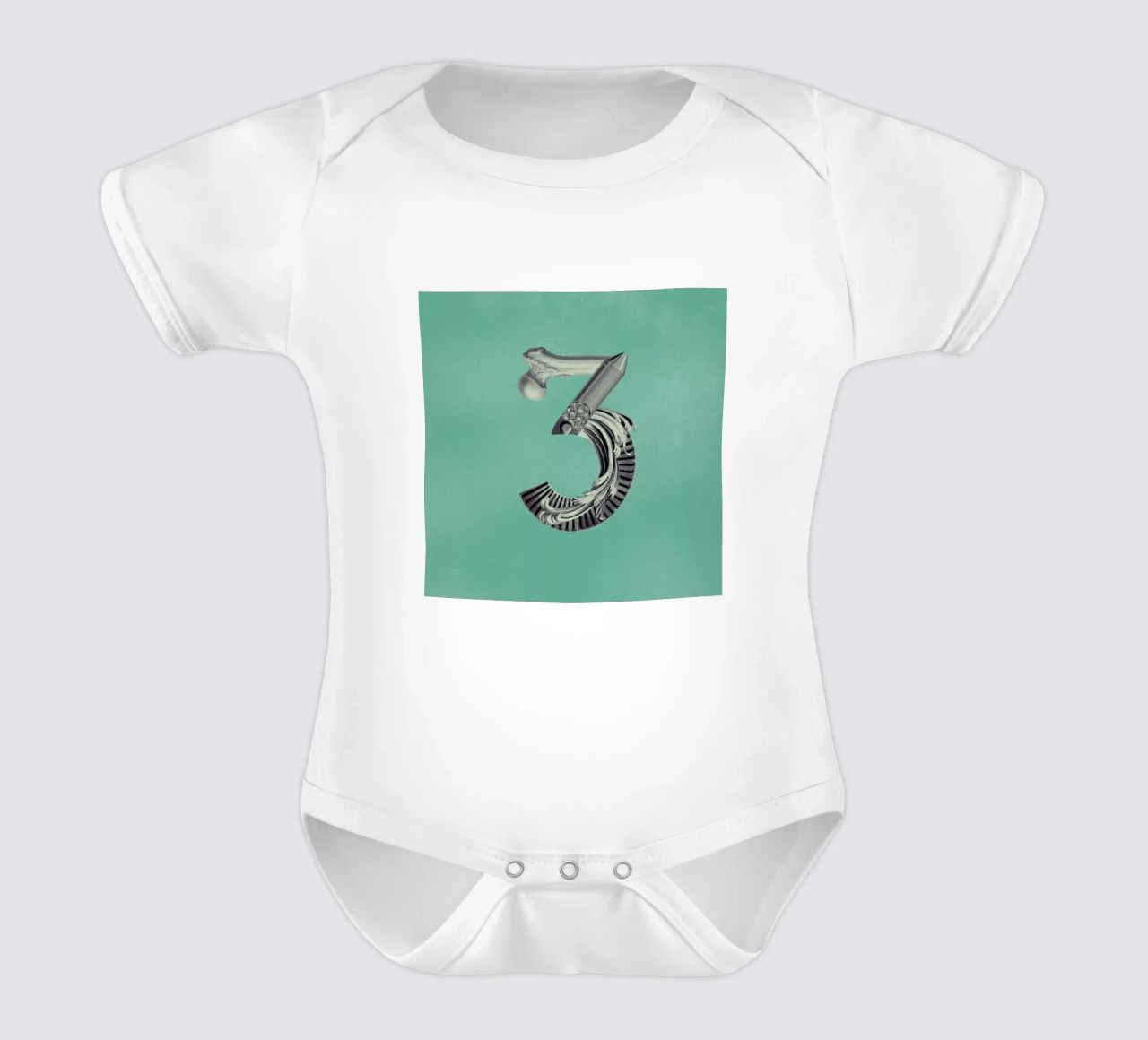 Steampunk Alphabet Number 3 body neonato maniche corte da Birgit Palma