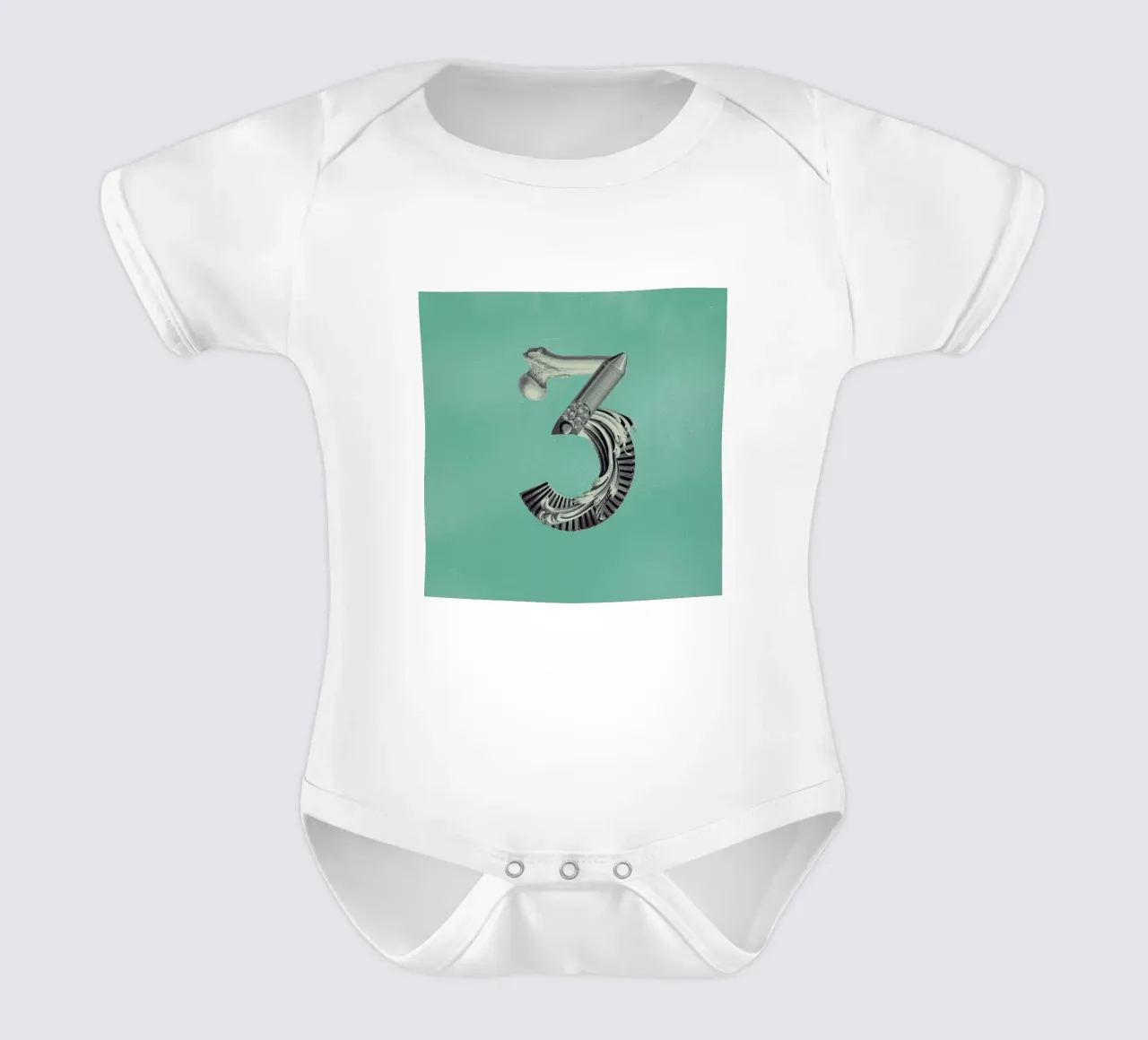 Steampunk Alphabet Number 3 body neonato maniche corte da Birgit Palma