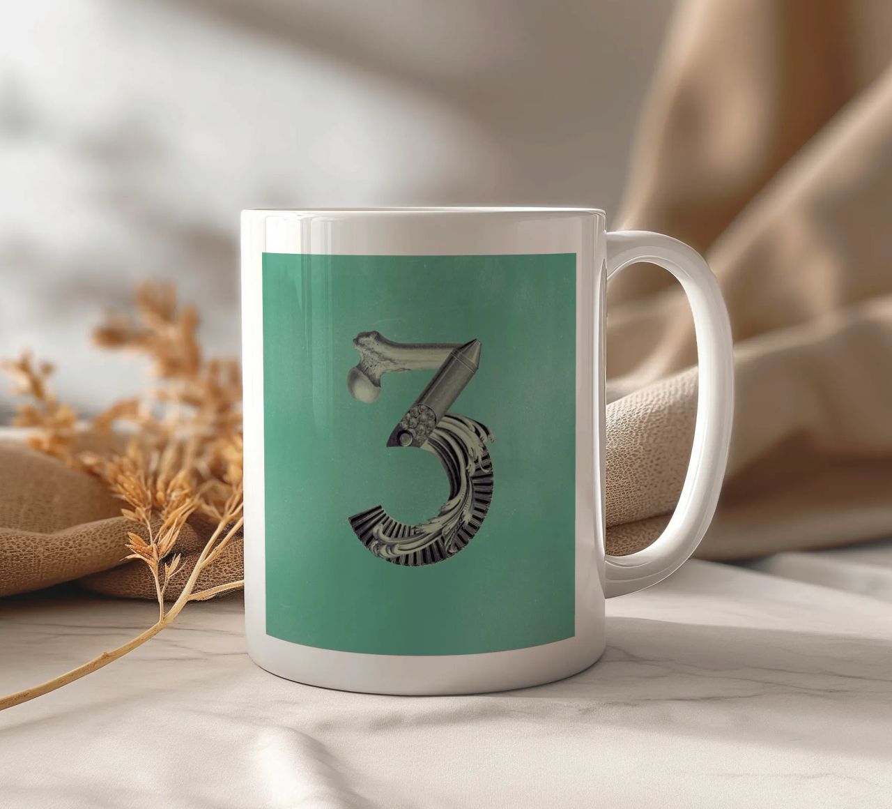 Steampunk Alphabet Number 3 tazza in ceramica da Birgit Palma