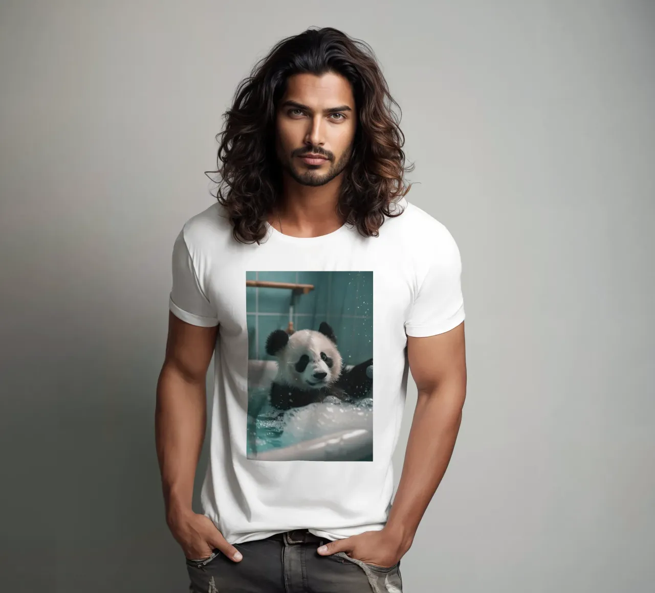 Panda in the foam bath t-shirt da LisaArtes