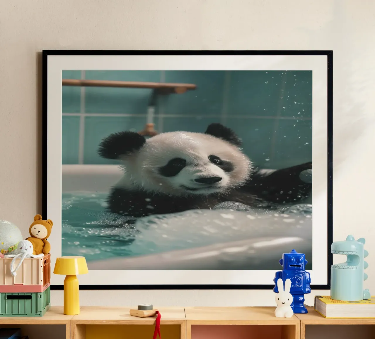 Panda in the foam bath carta hahnemühle da LisaArtes