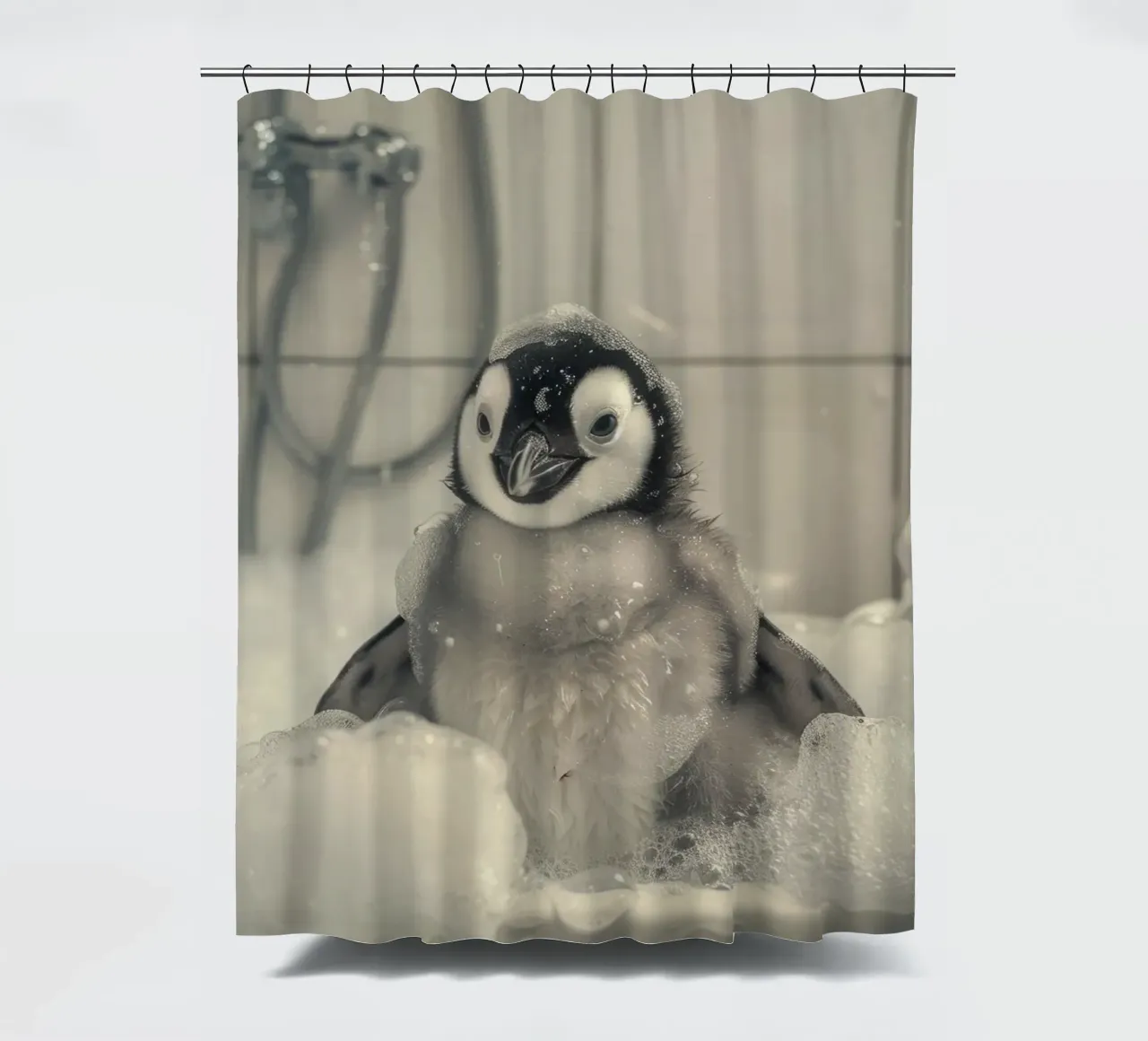 Penguin and soap bubbles tenda da doccia da LisaArtes