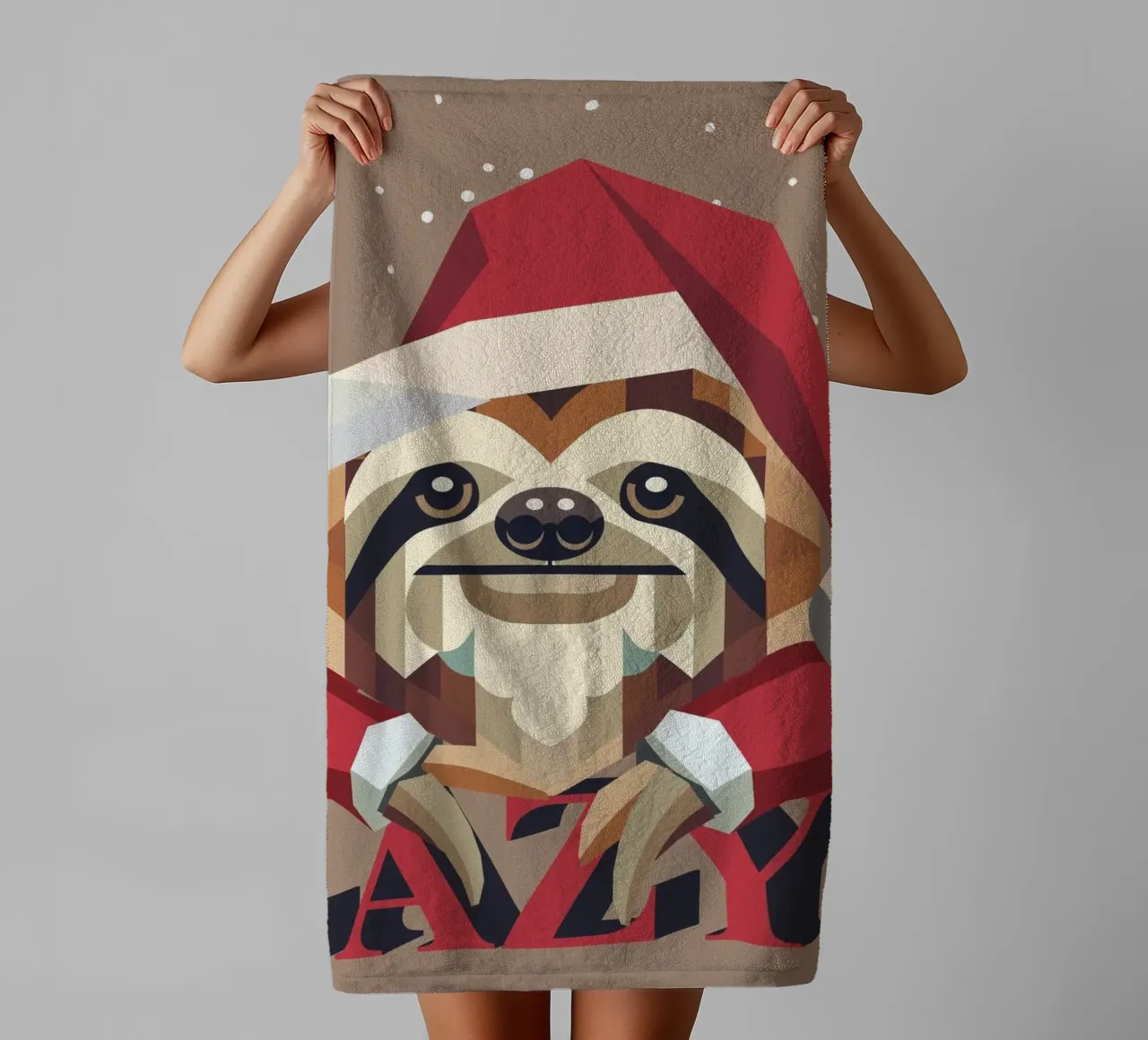 Cosy sloth in a Christmas look - humorous and festive towel by namosh