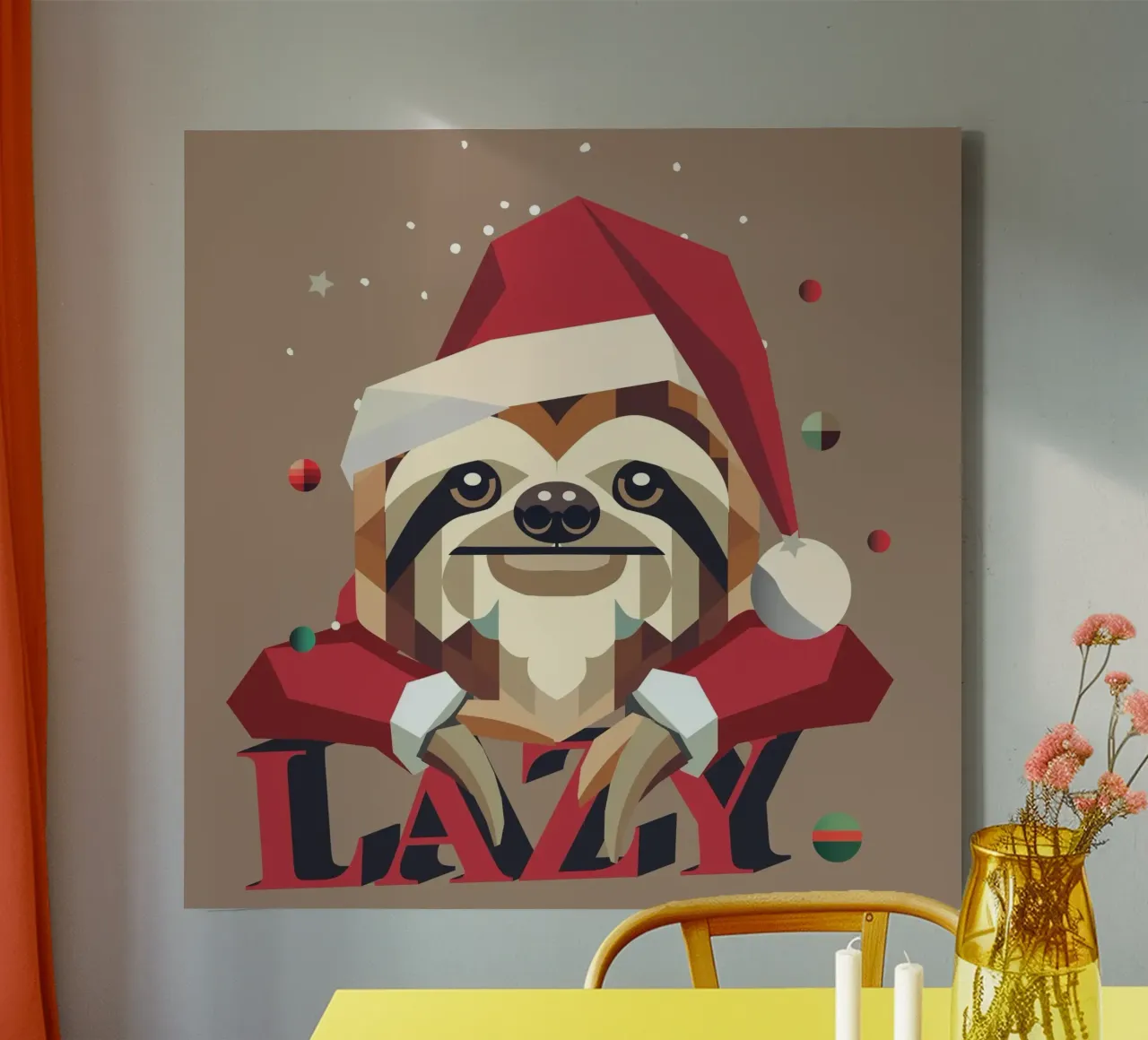 Cosy sloth in a Christmas look - humorous and festive canvas with Floater frame by namosh
