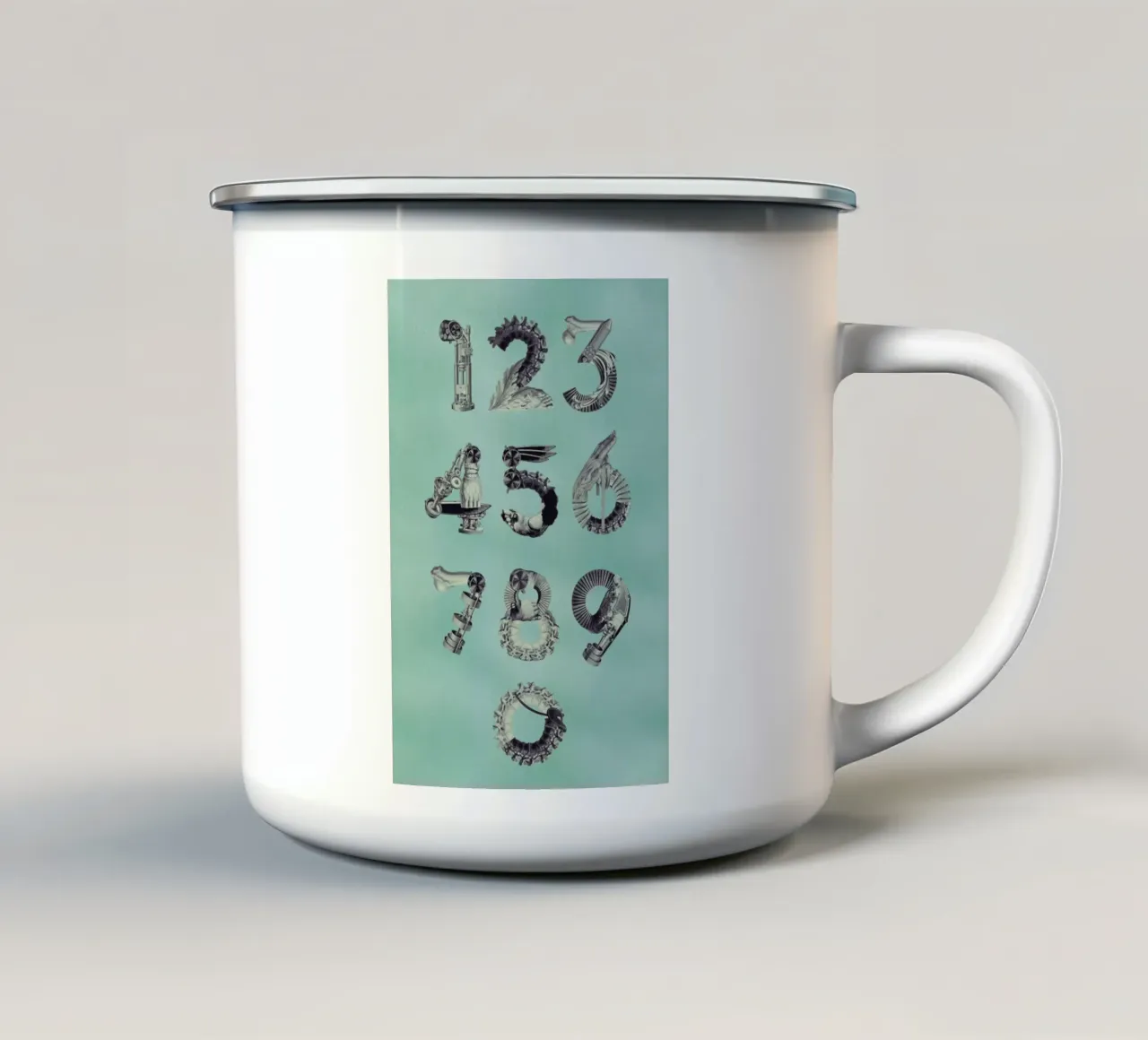 Steampunk Numbers 0-9 enamel mug by Birgit Palma