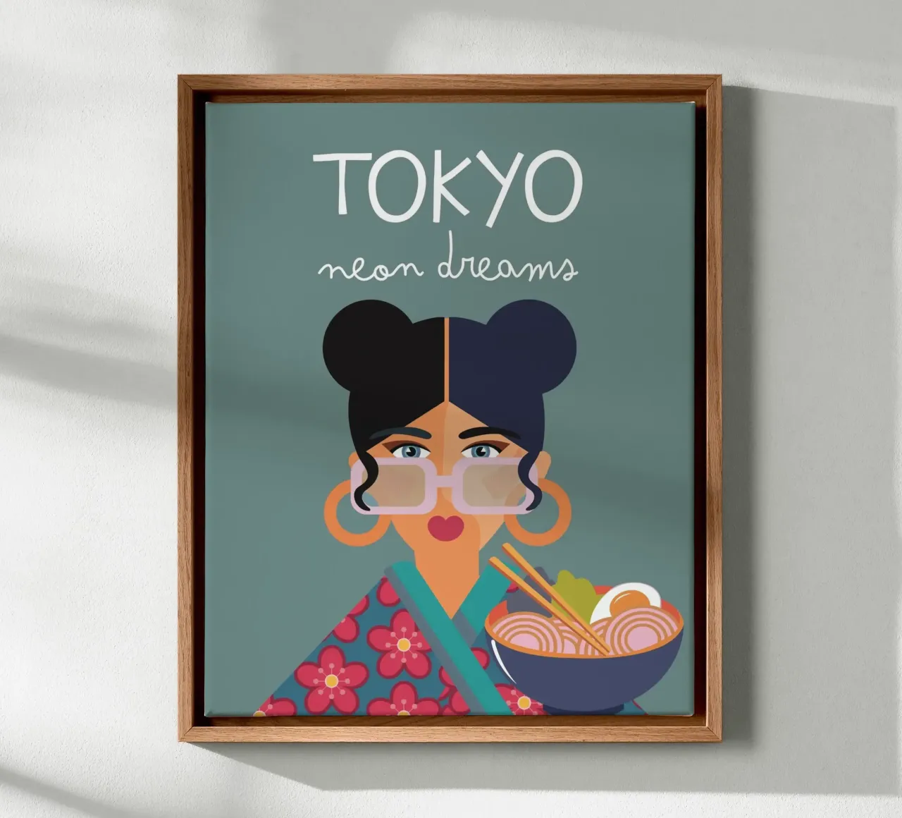 Tokio | Neon Dreams canvas met Baklijst van Ana Paniagua Design