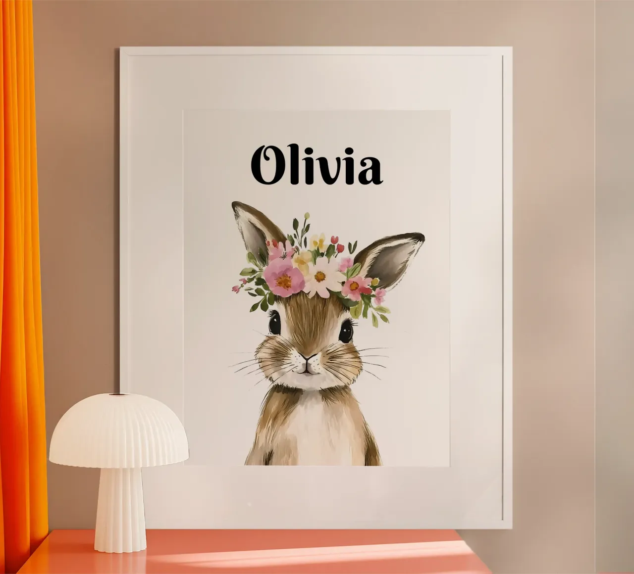 Coniglietto con corona floreale poster con telaio in plastica da IamHomeStudio