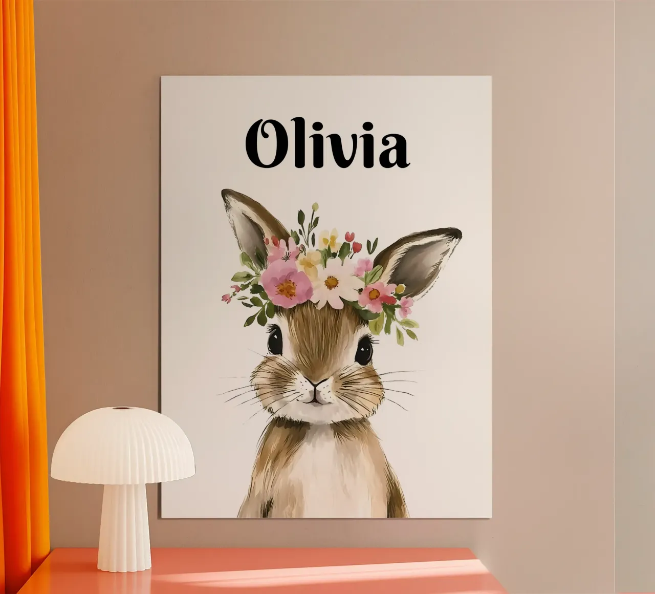 Coniglietto con corona floreale poster con telaio in plastica da IamHomeStudio