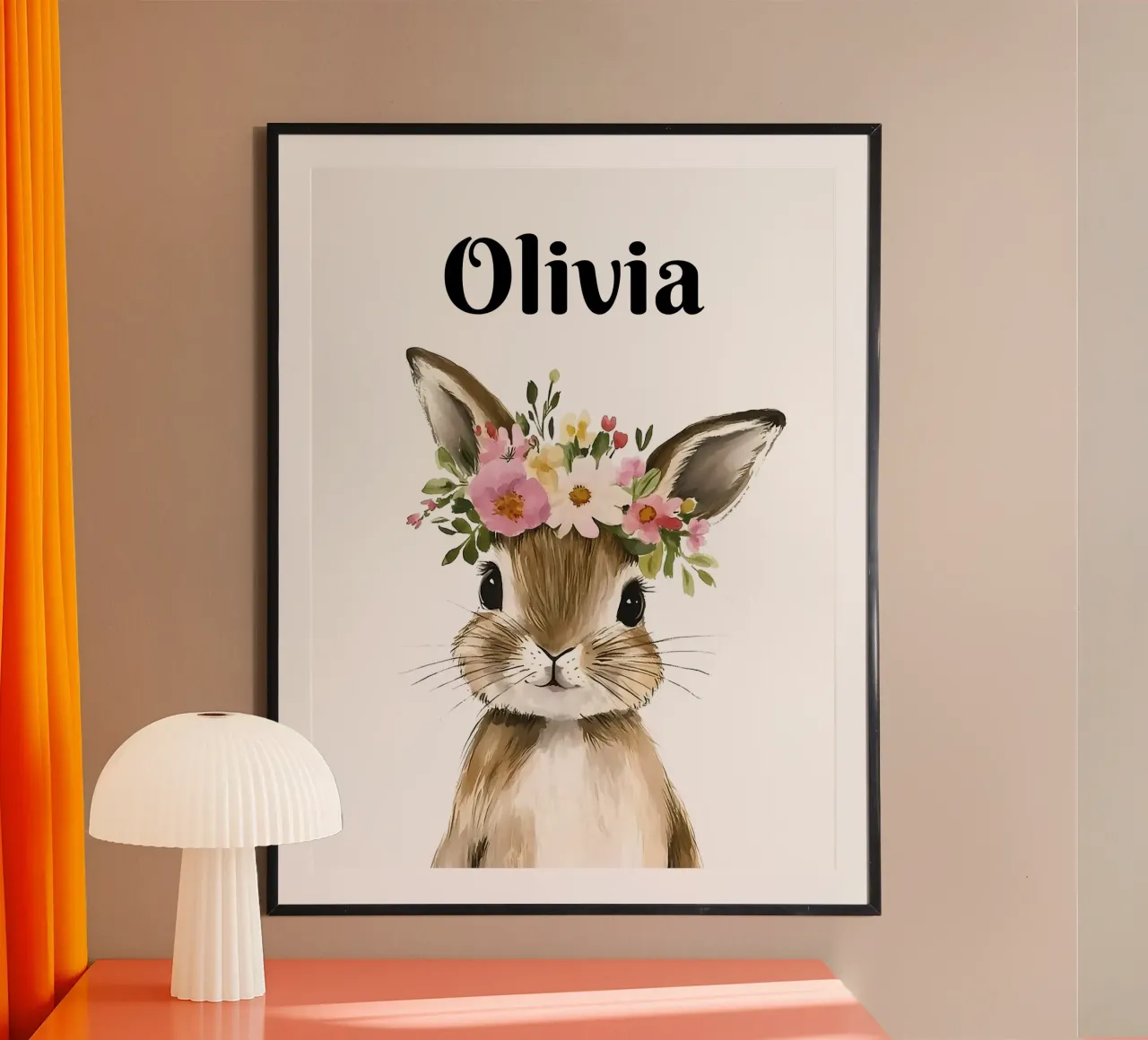 Coniglietto con corona floreale poster con telaio in plastica da IamHomeStudio