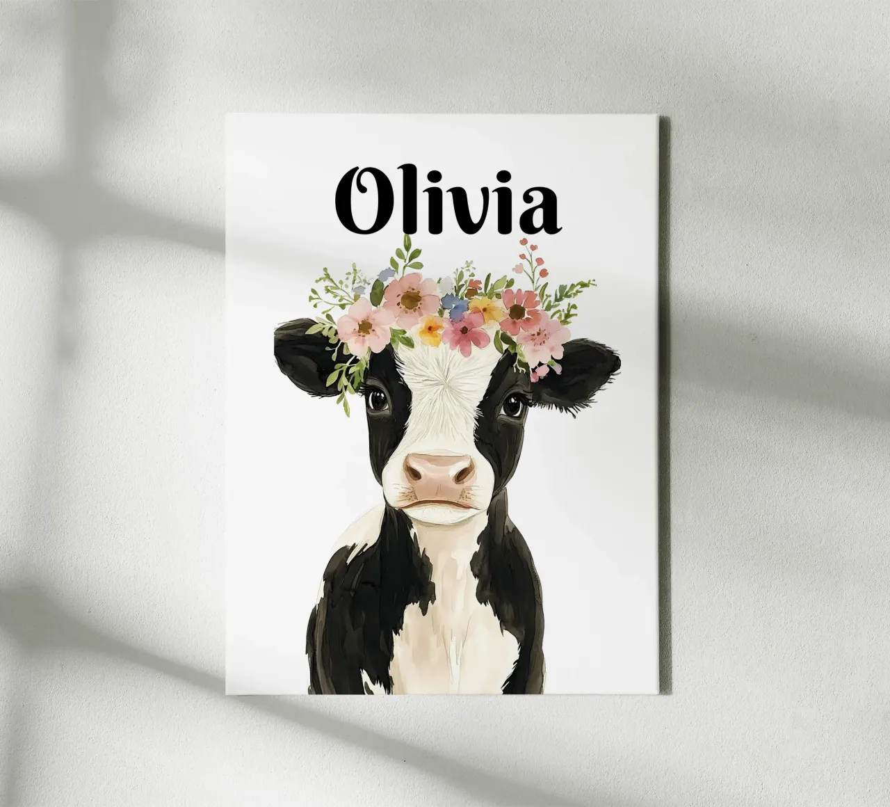 Mucca neonata con corona floreale tela con Cornice a cassetta da IamHomeStudio