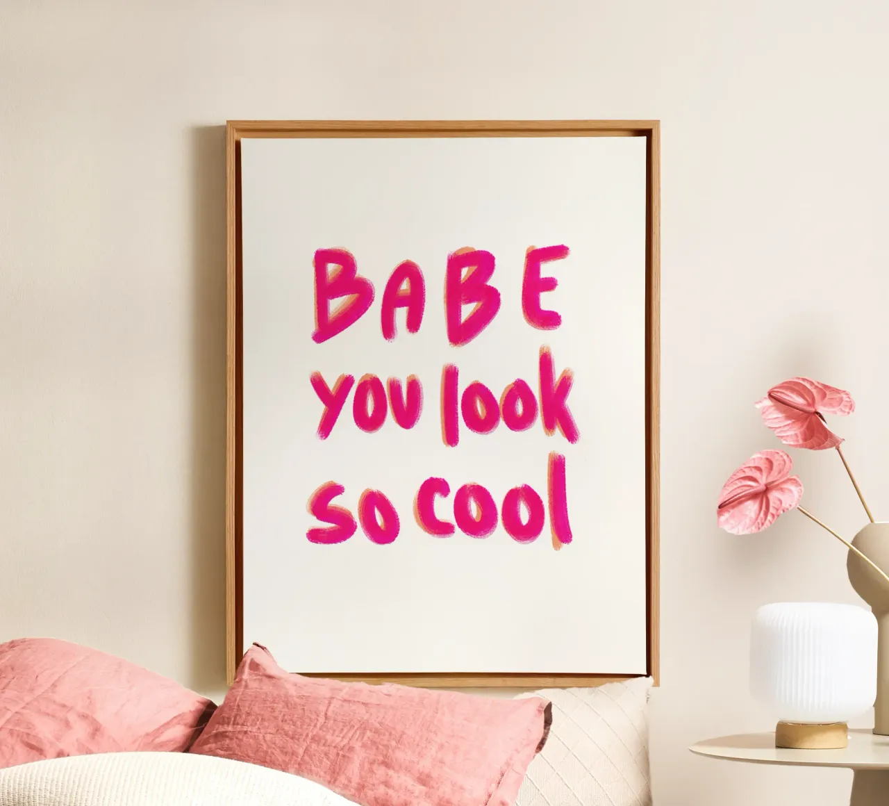 Babe you look so cool -handlettering canvas met Baklijst van Illustration Raissa Oltmanns
