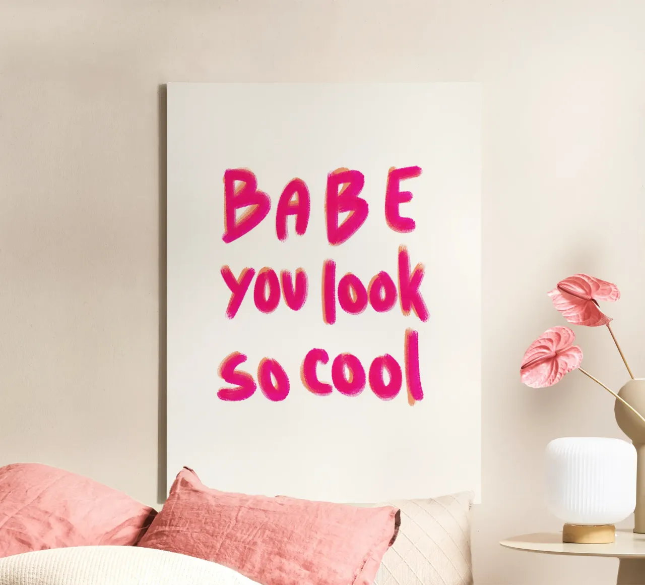 Babe you look so cool -handlettering canvas met Baklijst van Illustration Raissa Oltmanns