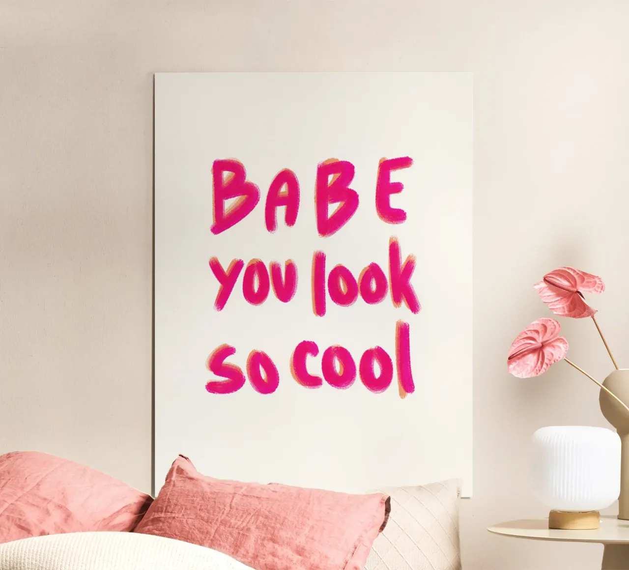 Babe you look so cool -handlettering poster con telaio in alluminio da Illustration Raissa Oltmanns