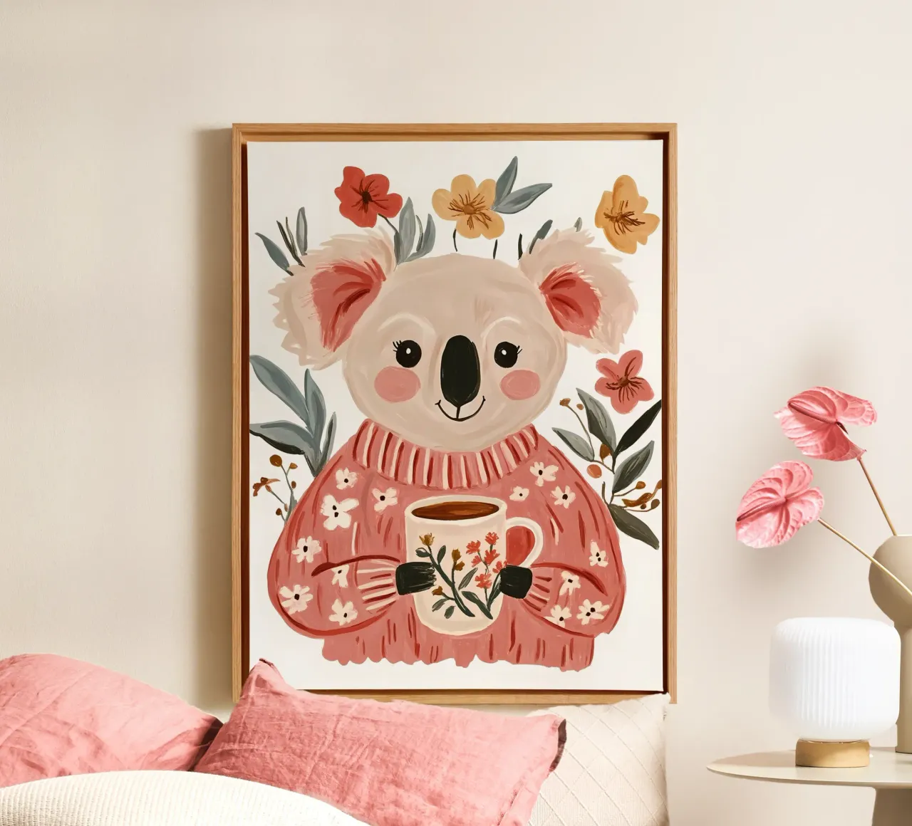 Simpatico Koala con tazza tela con Cornice a cassetta da IamHomeStudio