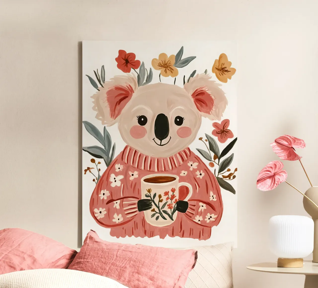 Simpatico Koala con tazza tela con Cornice a cassetta da IamHomeStudio