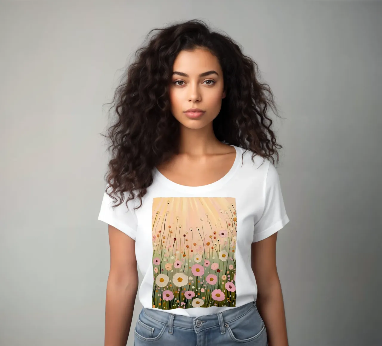 Pastel Blush Pink Wildflowers Field women's fitted t-shirt by IamHomeStudio