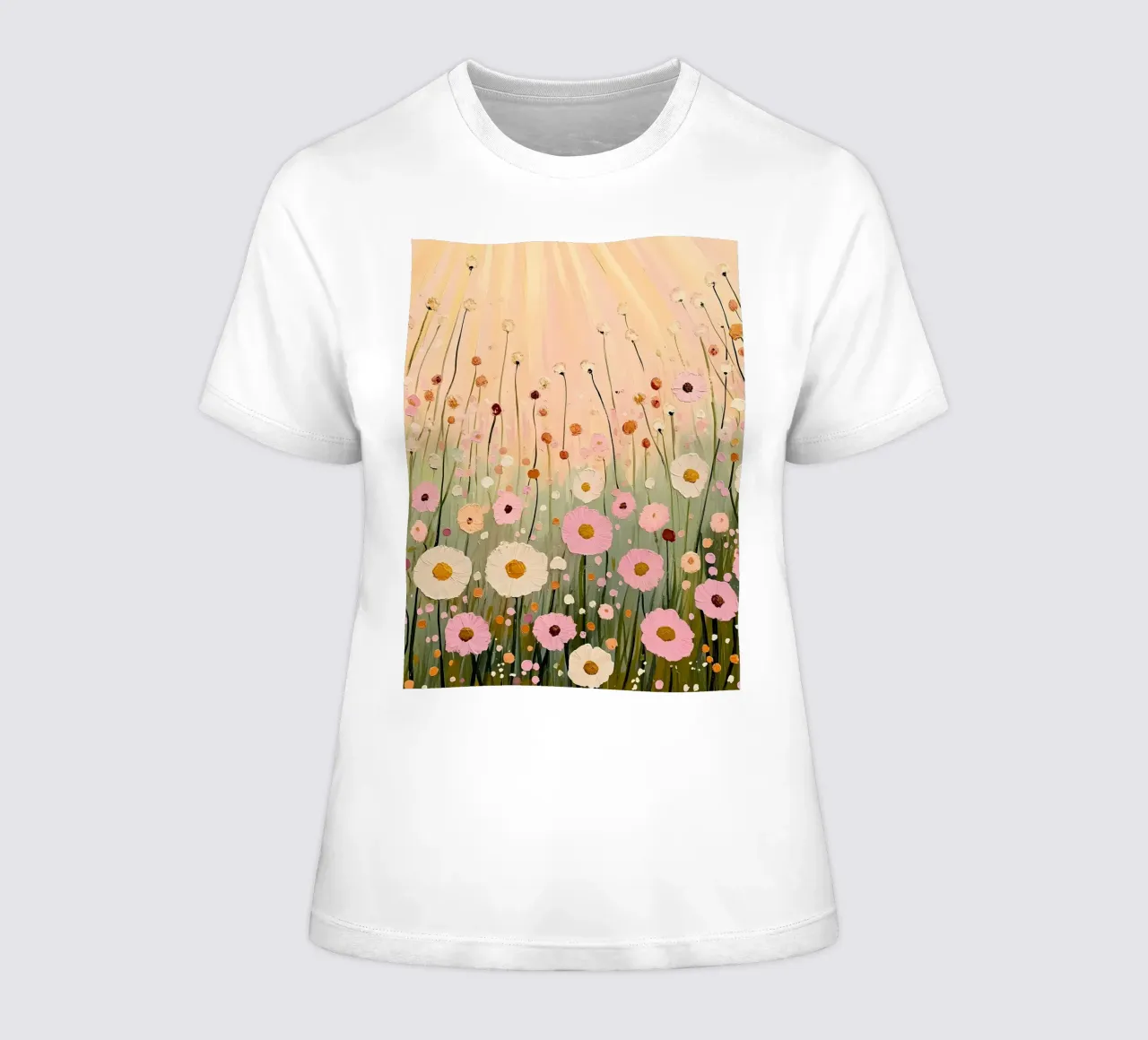 Pastel Blush Pink Wildflowers Field women's fitted t-shirt by IamHomeStudio
