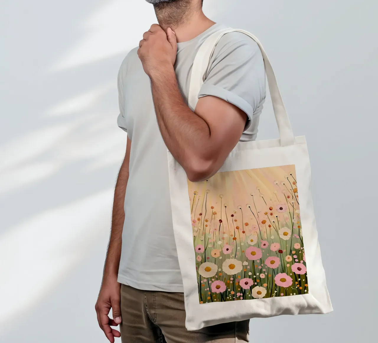 Pastel Blush Pink Wildflowers Field tote bag by IamHomeStudio