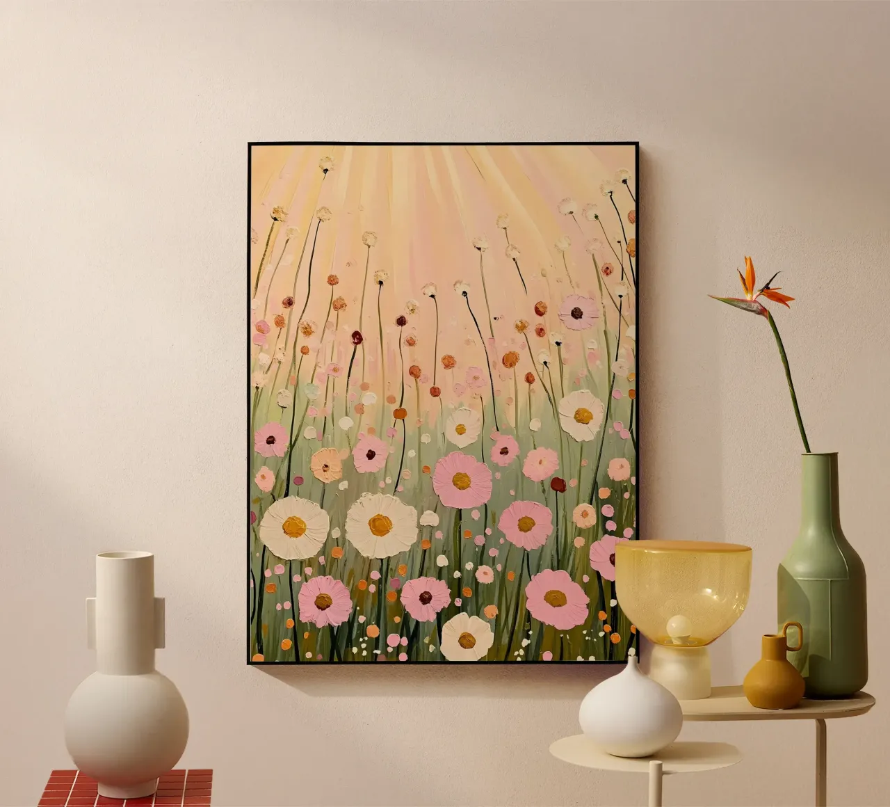 Pastellrosa Wildblumenfeld Acryl-Glas von IamHomeStudio