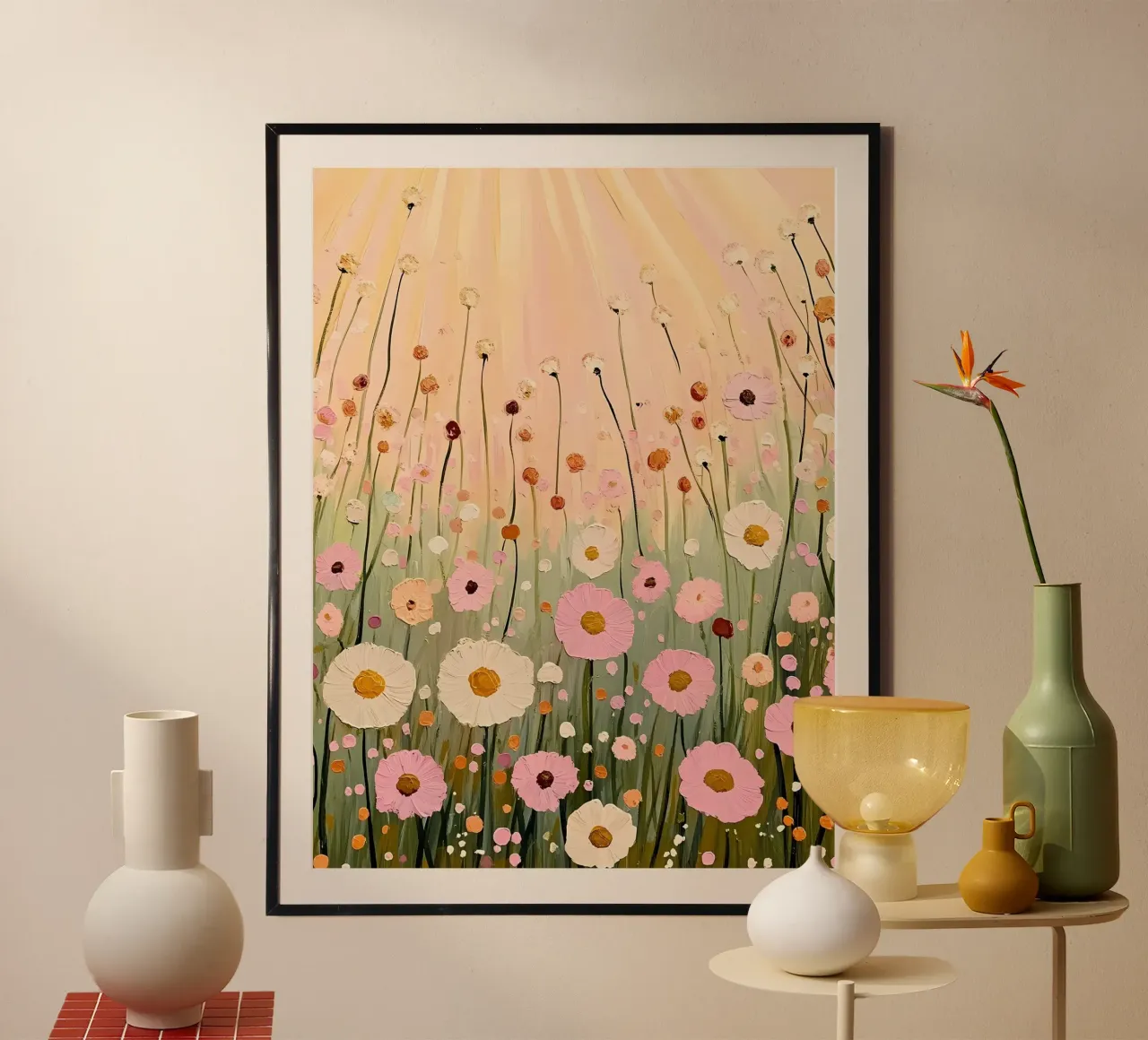 Campo di fiori selvatici rosa pastello carta hahnemühle da IamHomeStudio