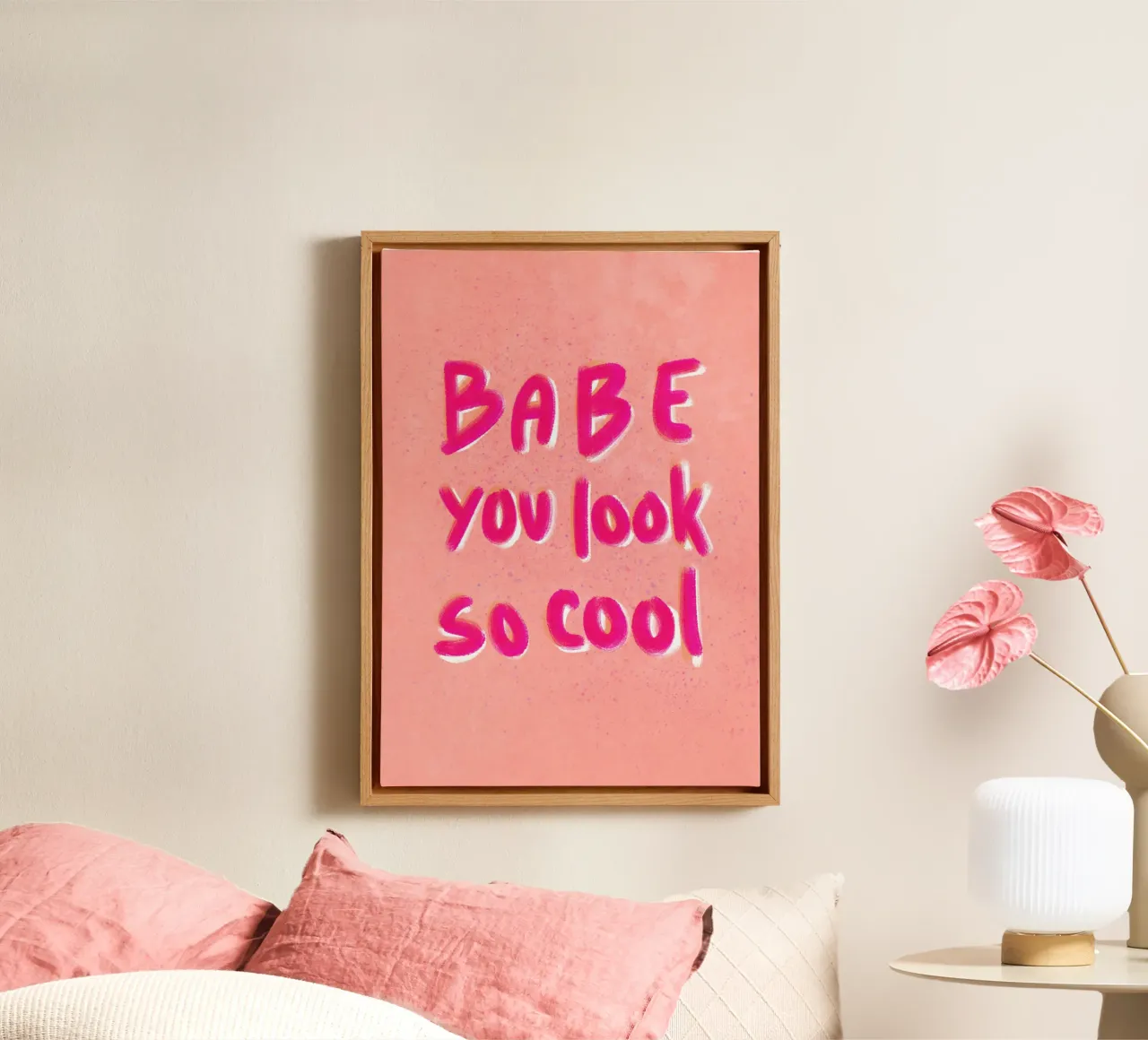 Babe you look so cool - handlettering tela con Cornice a cassetta da Illustration Raissa Oltmanns