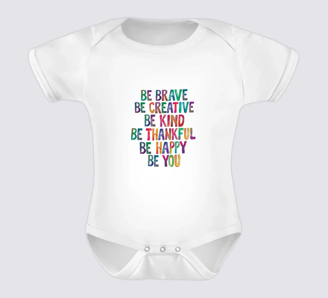 Sei mutig Sei kreativ Sei freundlich Sei dankbar Sei glücklich Sei du Kurzarm Babybody von THE MOTIVATED TYPE