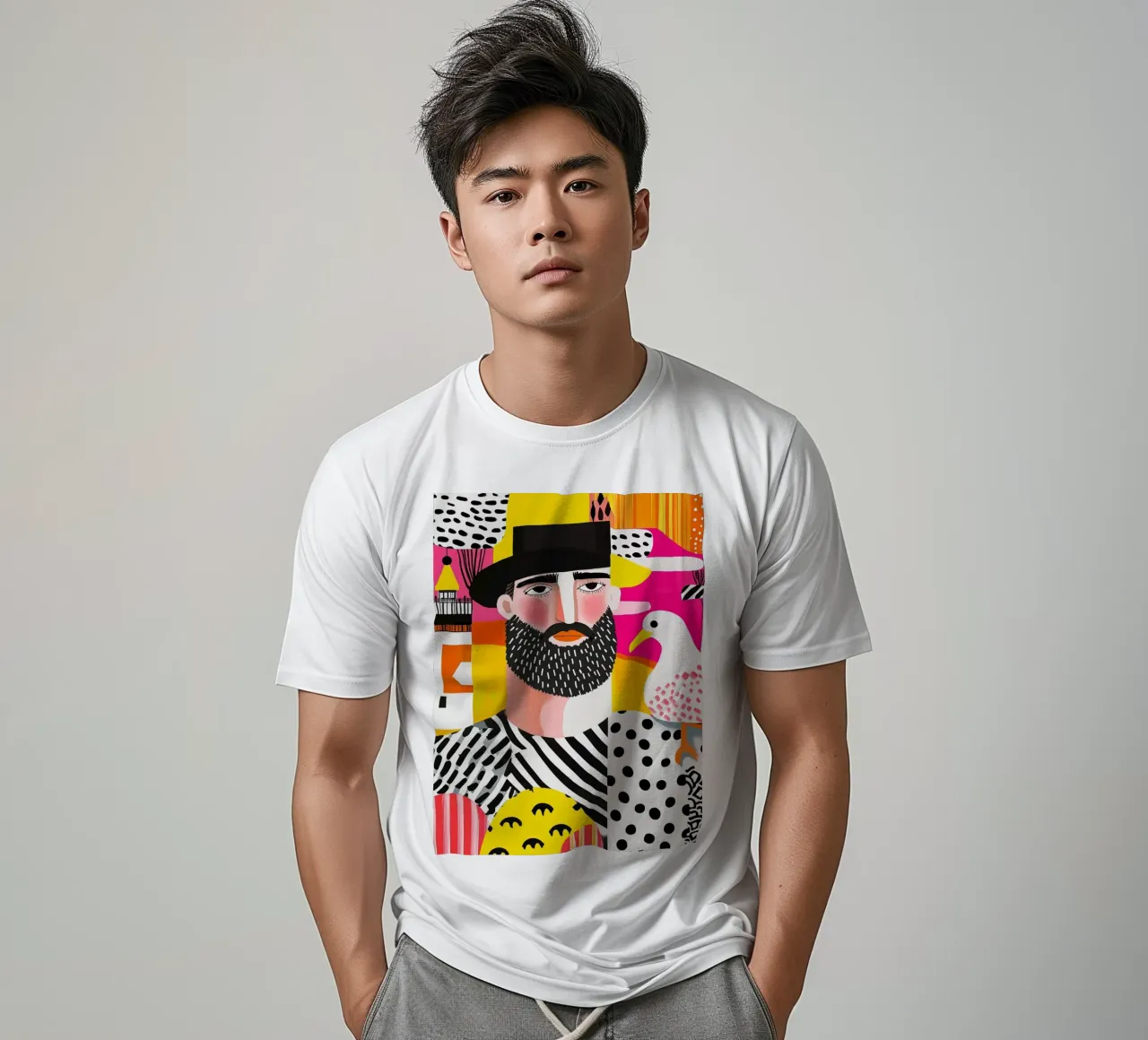 Impressioni marittime con pescatore, gabbiano e faro t-shirt da Autofocus