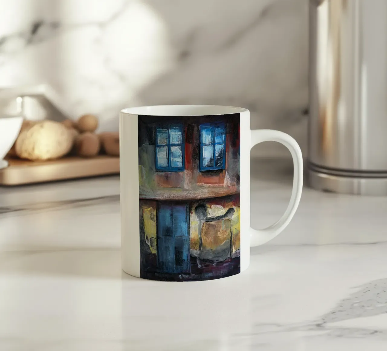 Pastel Drawing of an Old House Facade tazza in ceramica da Stoian Hitrov