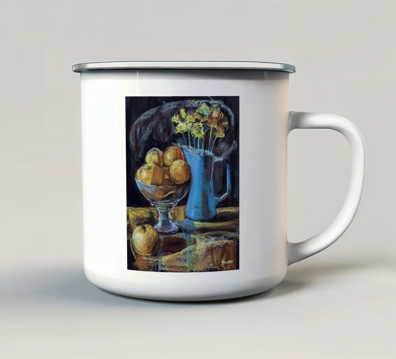 Cobalt and Citrus mug en émail de Stoian Hitrov
