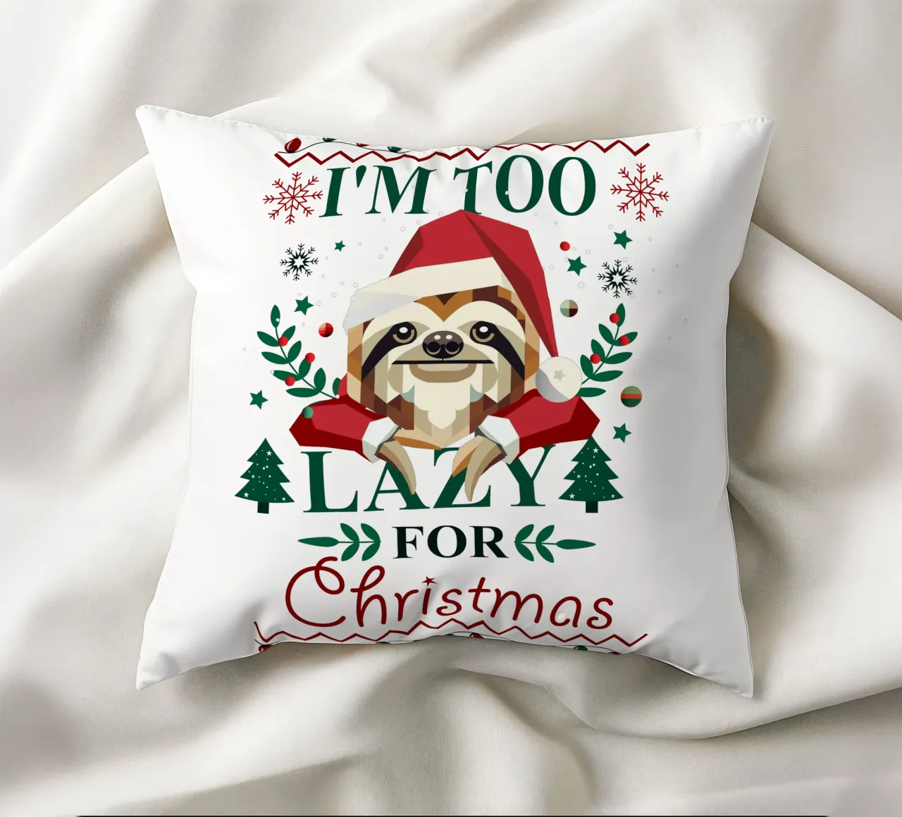 Ugly Christmas Style - Sloth in a Christmas hat decorative cushion by namosh