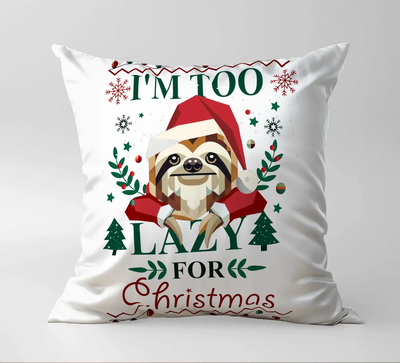 Ugly Christmas Style - Sloth in a Christmas hat decorative cushion by namosh