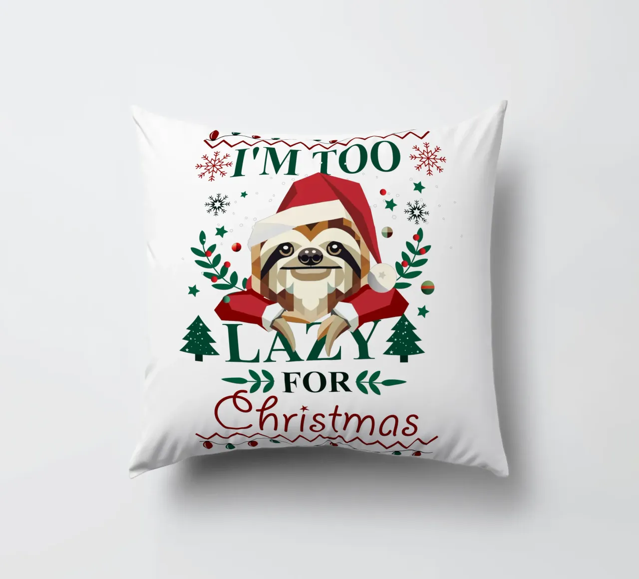 Ugly Christmas Style - Sloth in a Christmas hat decorative cushion by namosh