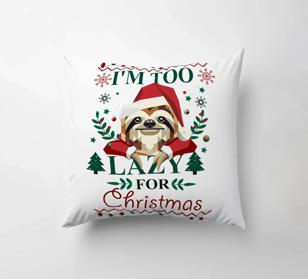 Ugly Christmas Style - Sloth in a Christmas hat decorative cushion by namosh