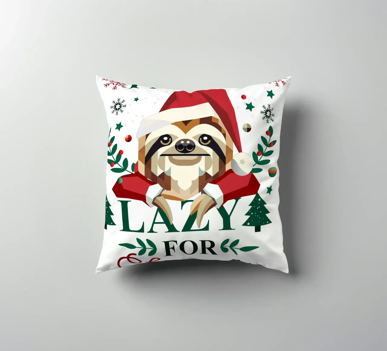 Ugly Christmas Style - Sloth in a Christmas hat decorative cushion by namosh