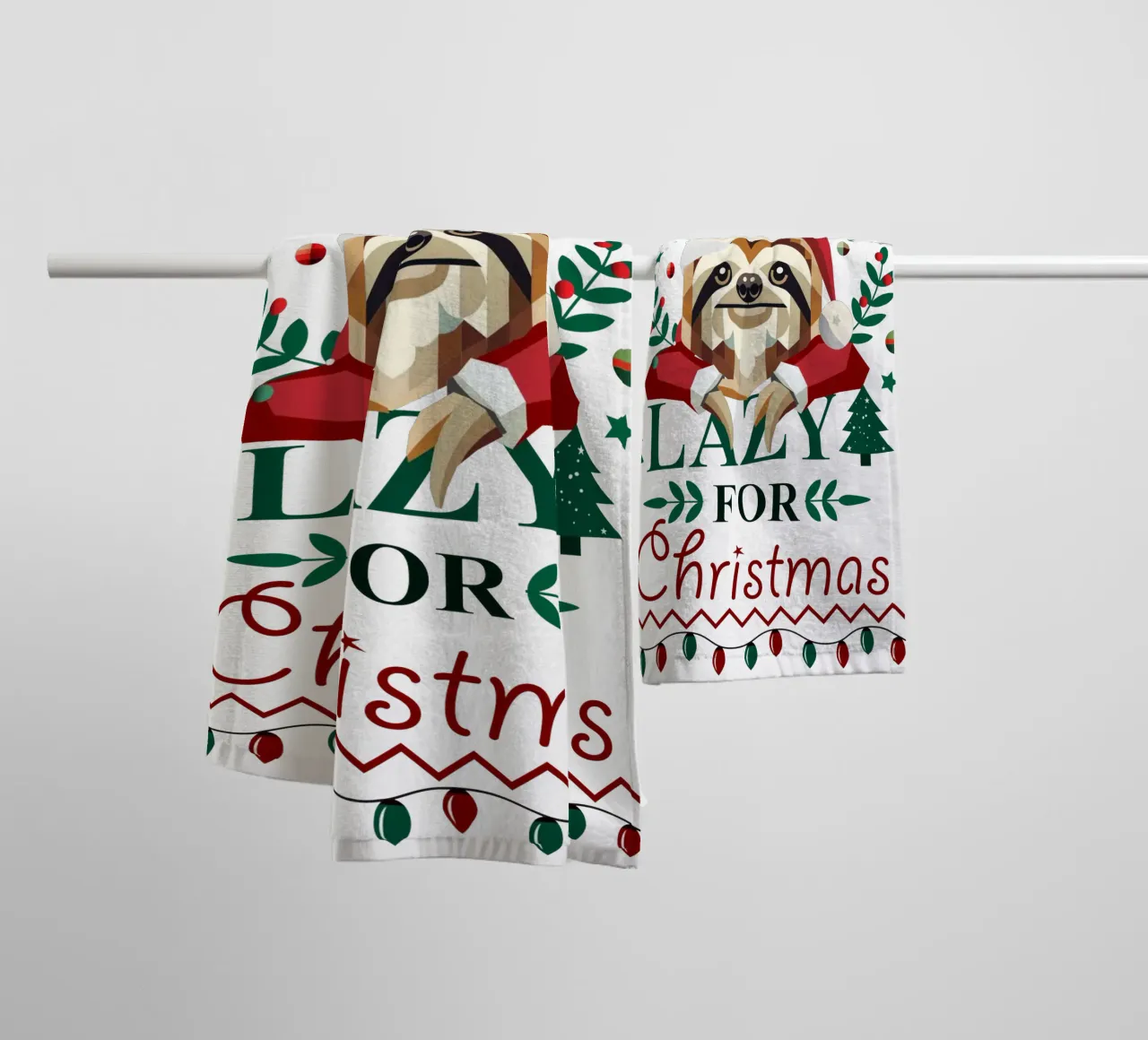Ugly Christmas Style - Sloth in a Christmas hat towel by namosh