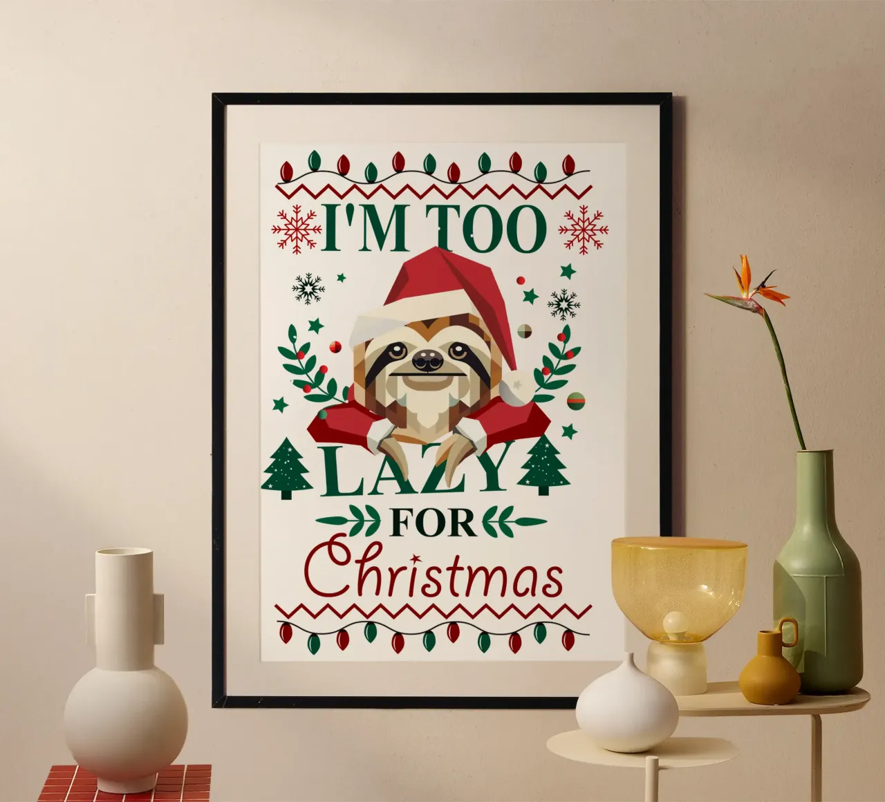 Ugly Christmas Style - Un perezoso con gorro de Navidad poster con marco de plástico de namosh