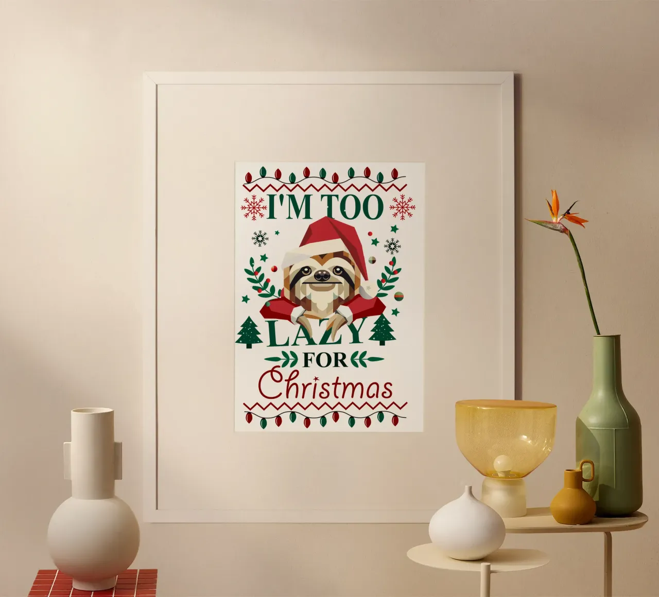 Ugly Christmas Style - Un perezoso con gorro de Navidad poster con marco de plástico de namosh