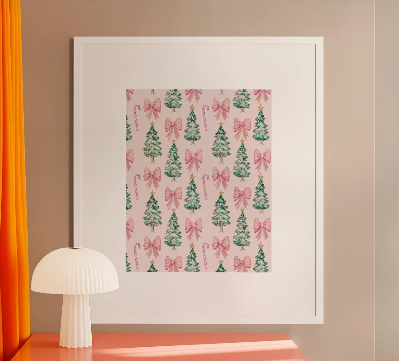 Alberi di Natale rosa Caramelle Fiocchi rosa Coquette Bastoncini di zucchero poster con telaio in legno da Gentle Echoes Art