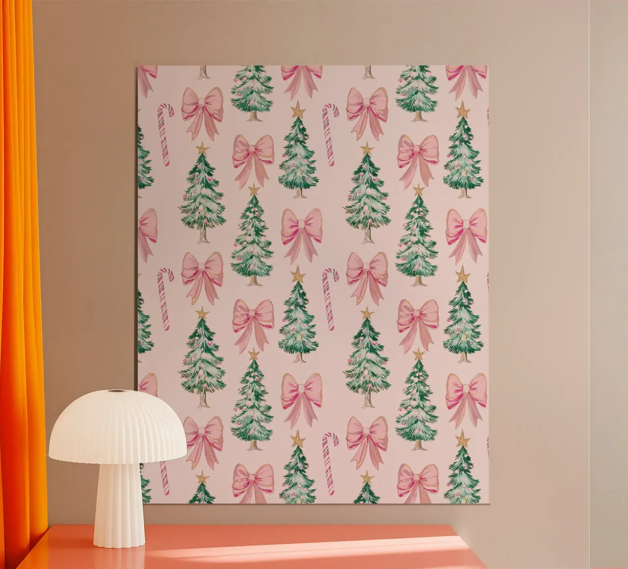 Alberi di Natale rosa Caramelle Fiocchi rosa Coquette Bastoncini di zucchero poster con telaio in legno da Gentle Echoes Art
